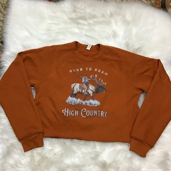 “Born to Roam" High Country Lifestyle Cowgirl Cute Cropped Sweatshirt Elk L - Picture 1 of 8
